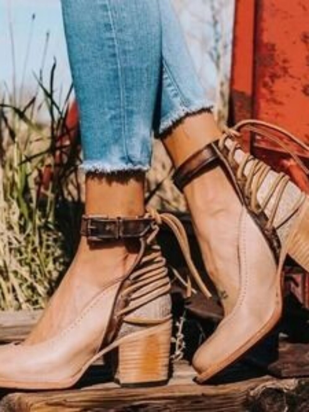 Freebird by Steven Raeanne Mary Jane Heel boot US 8 Taupe Multi Ankle strap